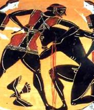 Ancient vase painting of violence