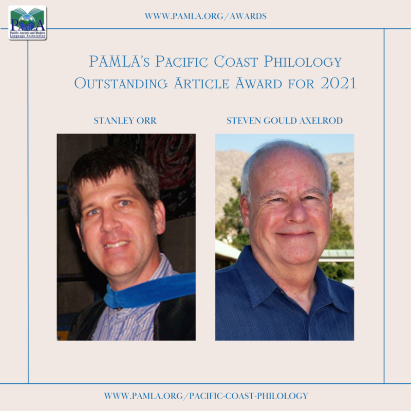 the PAMLA’s Pacific Coast Philology Outstanding Article Award for 2021